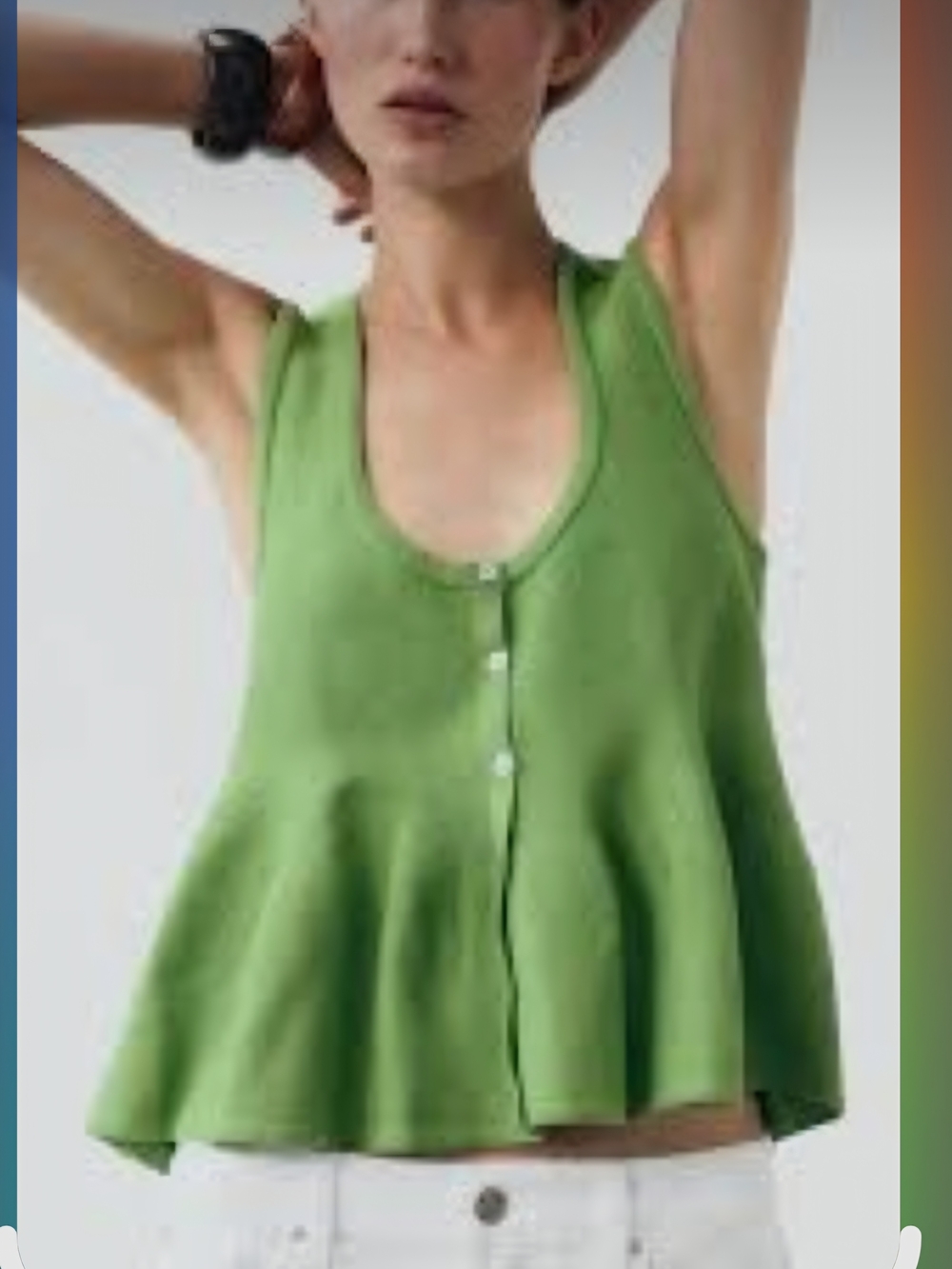 Zara Green Scoop Neck Button-Front Tank Top Size Small
